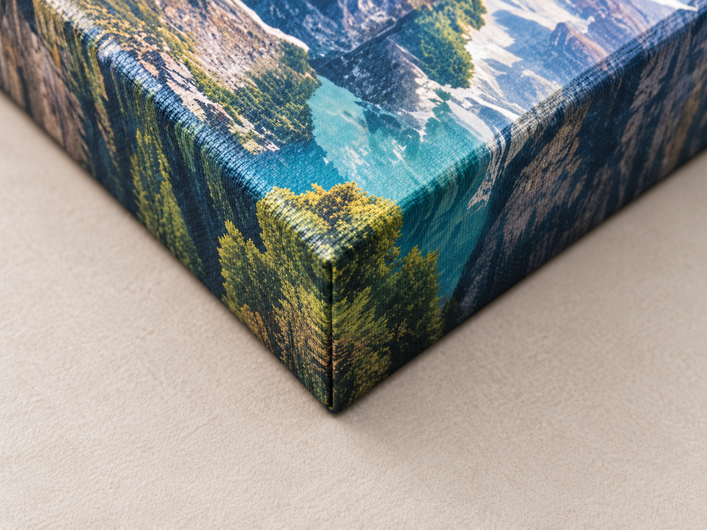 Gallery-wrap canvas corner with image continuing around the sides