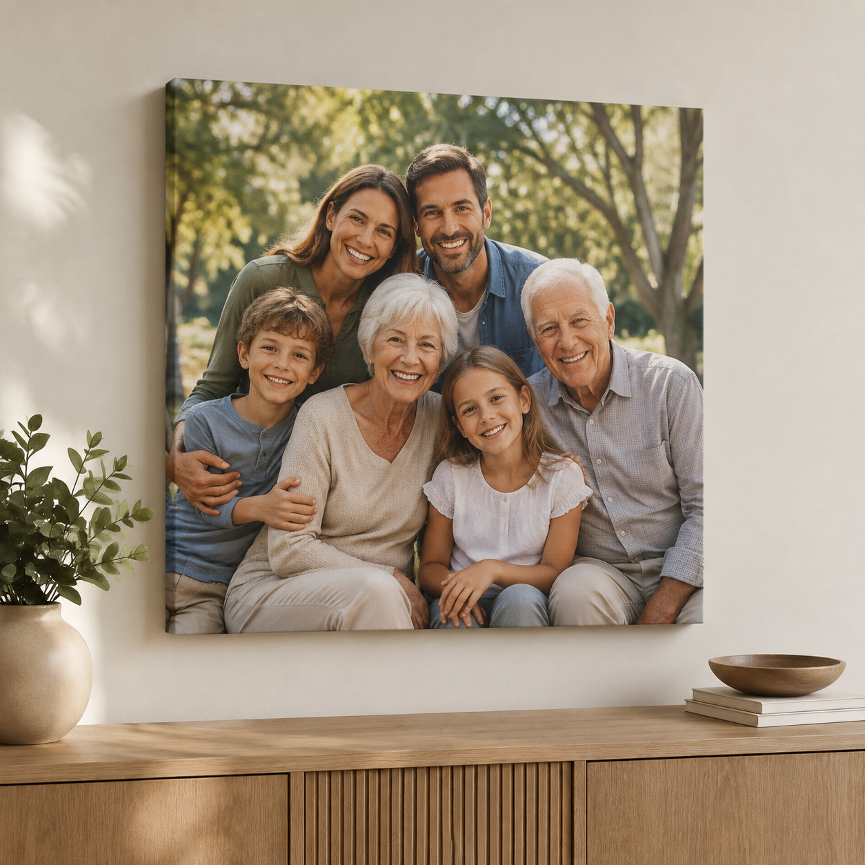 Square family canvas in a bright interior