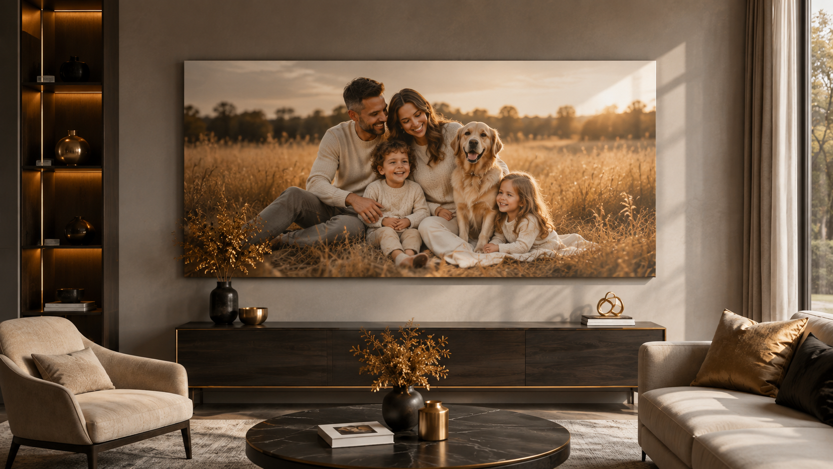 Large panoramic family canvas in a living room