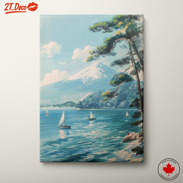 Stylized Seascape with Mountains and Sailboats