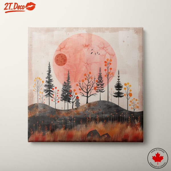 Stylized Abstract Landscape with Trees and Sun