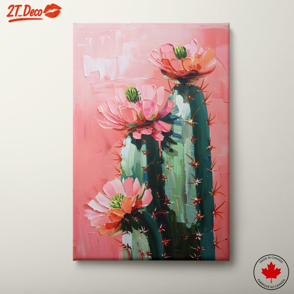 Vibrant Cactus Flowers on Pink Background