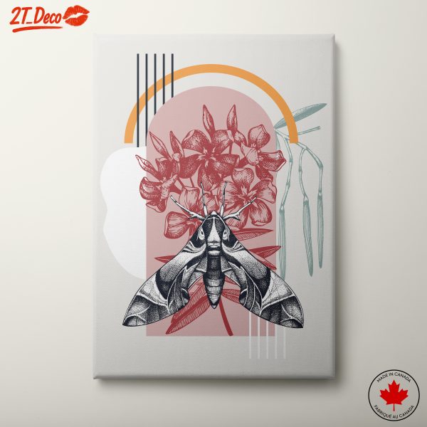 Abstract Botanical Artwork with Moth