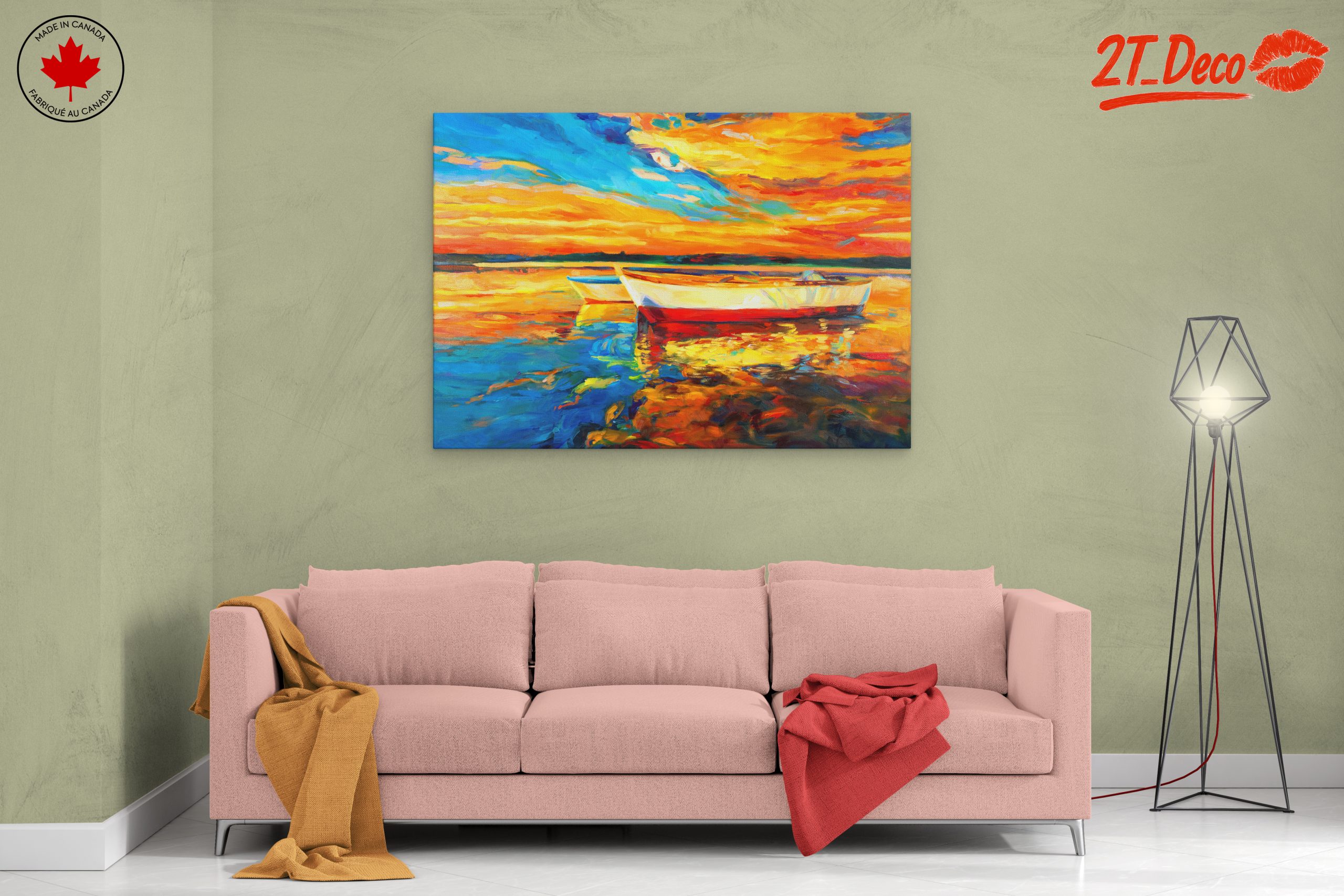 Vibrant Sunset Over Water with Boats - Image 2