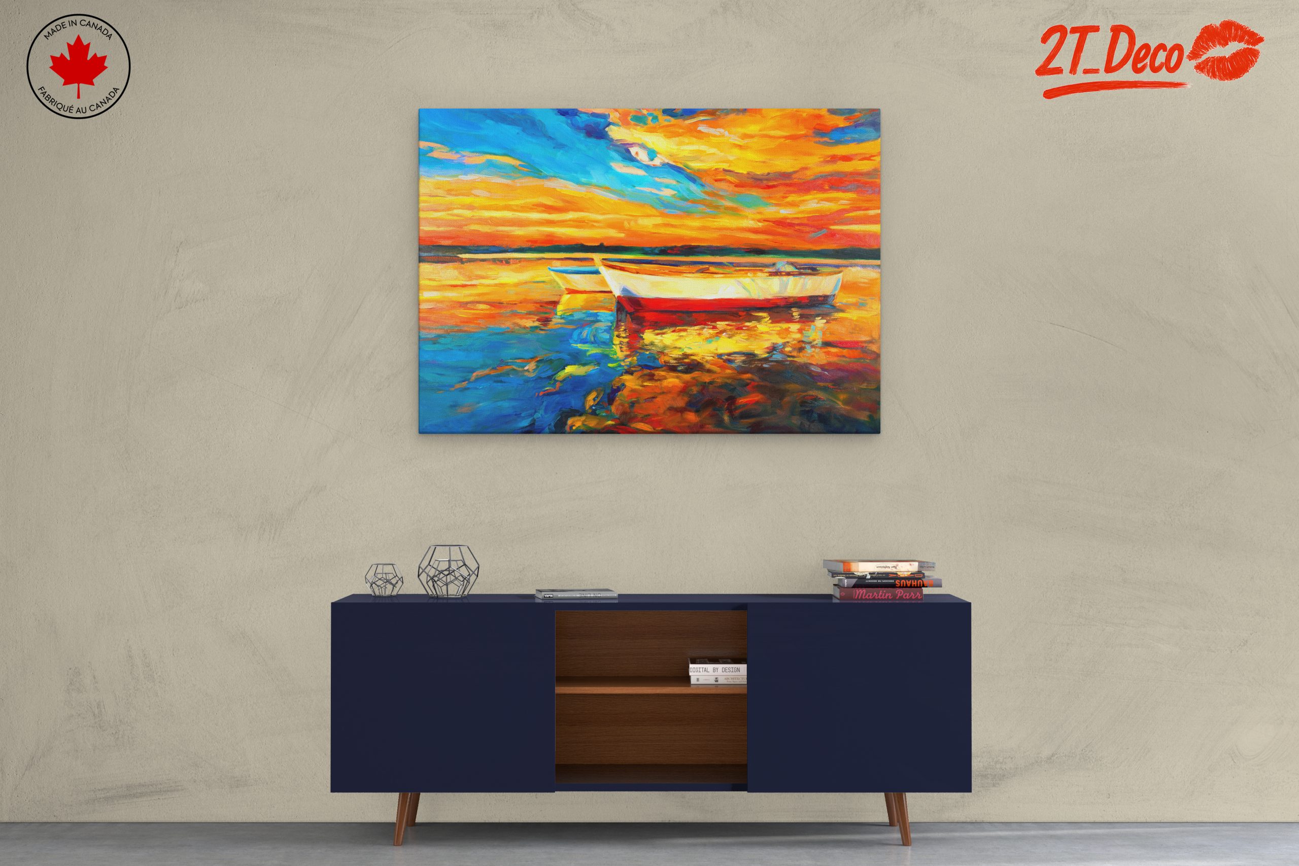 Vibrant Sunset Over Water with Boats - Image 3