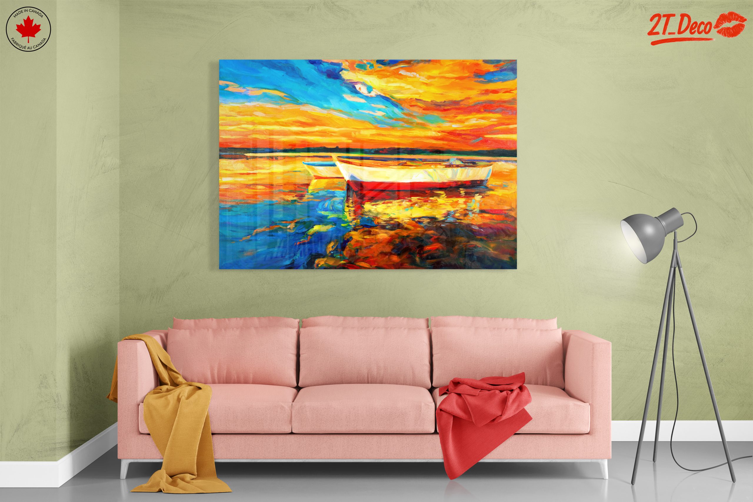 Vibrant Sunset Over Water with Boats - Image 7