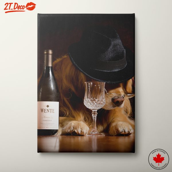 Cute Dog with Wine Glass and Hat Art
