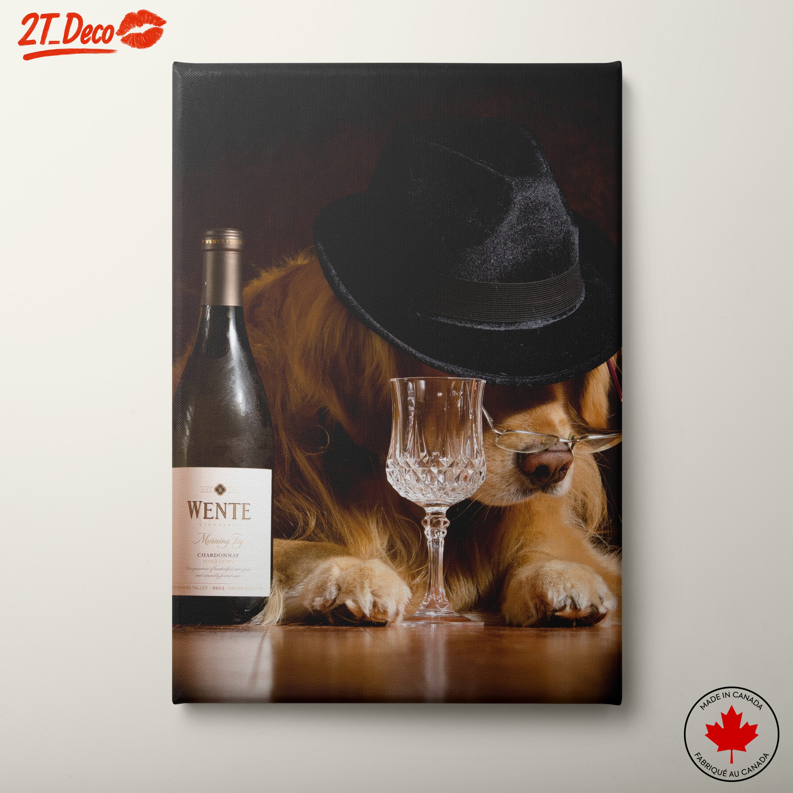 Cute Dog with Wine Glass and Hat Art