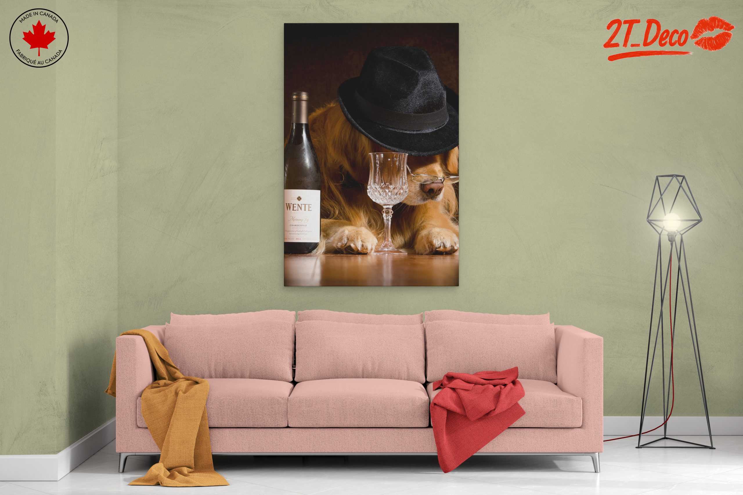 Cute Dog with Wine Glass and Hat Art - Image 2
