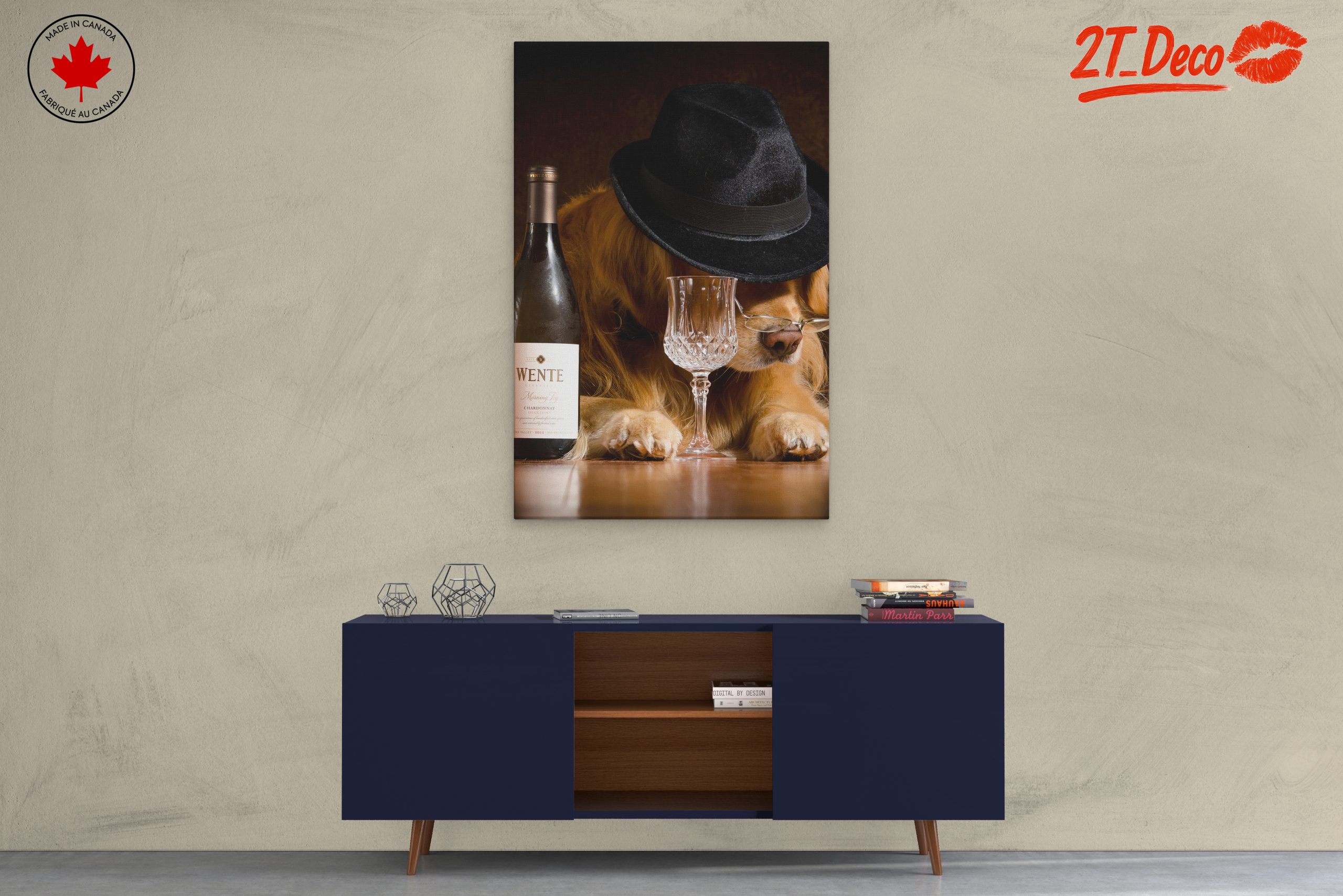Cute Dog with Wine Glass and Hat Art - Image 3