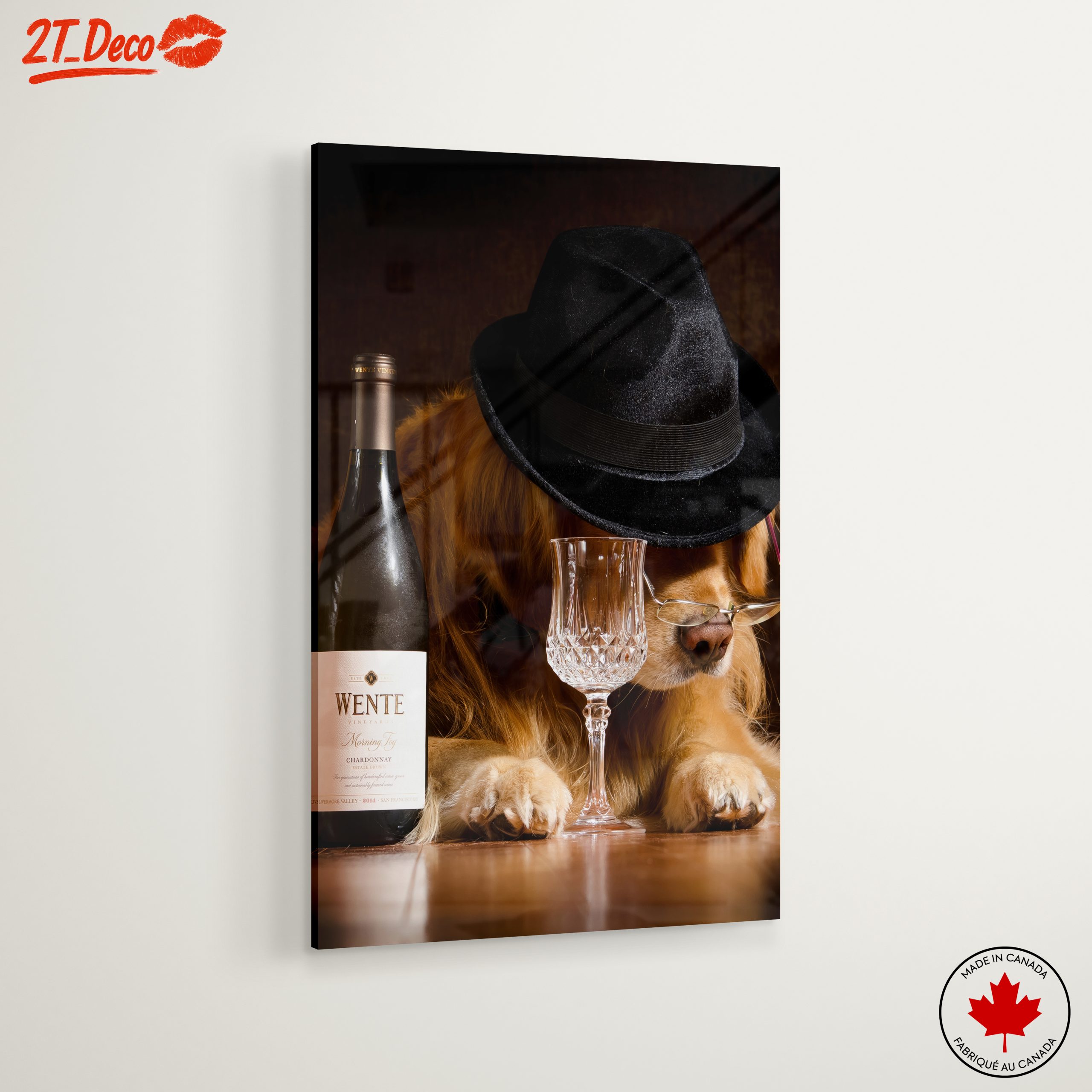 Cute Dog with Wine Glass and Hat Art - Image 6