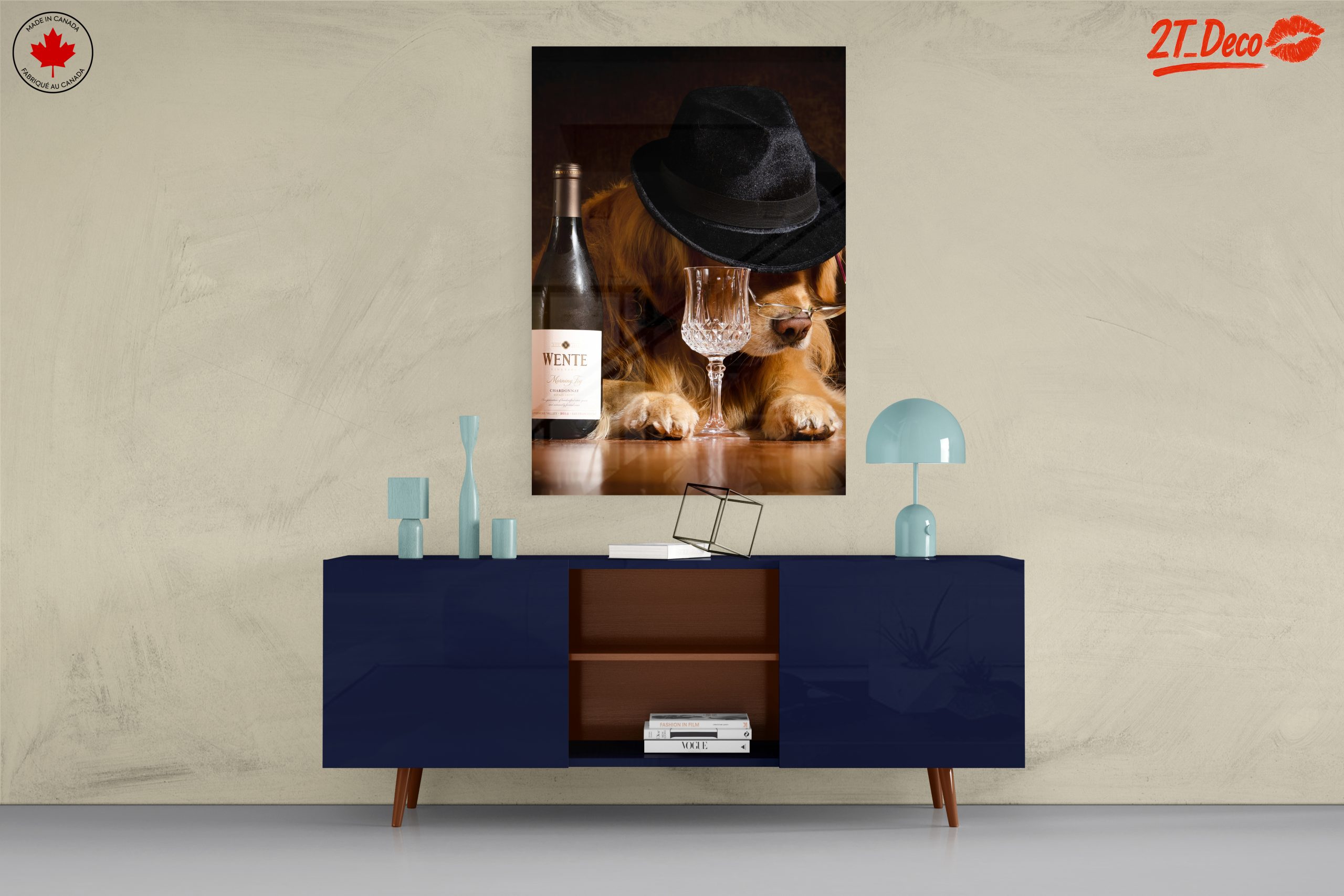 Cute Dog with Wine Glass and Hat Art - Image 8