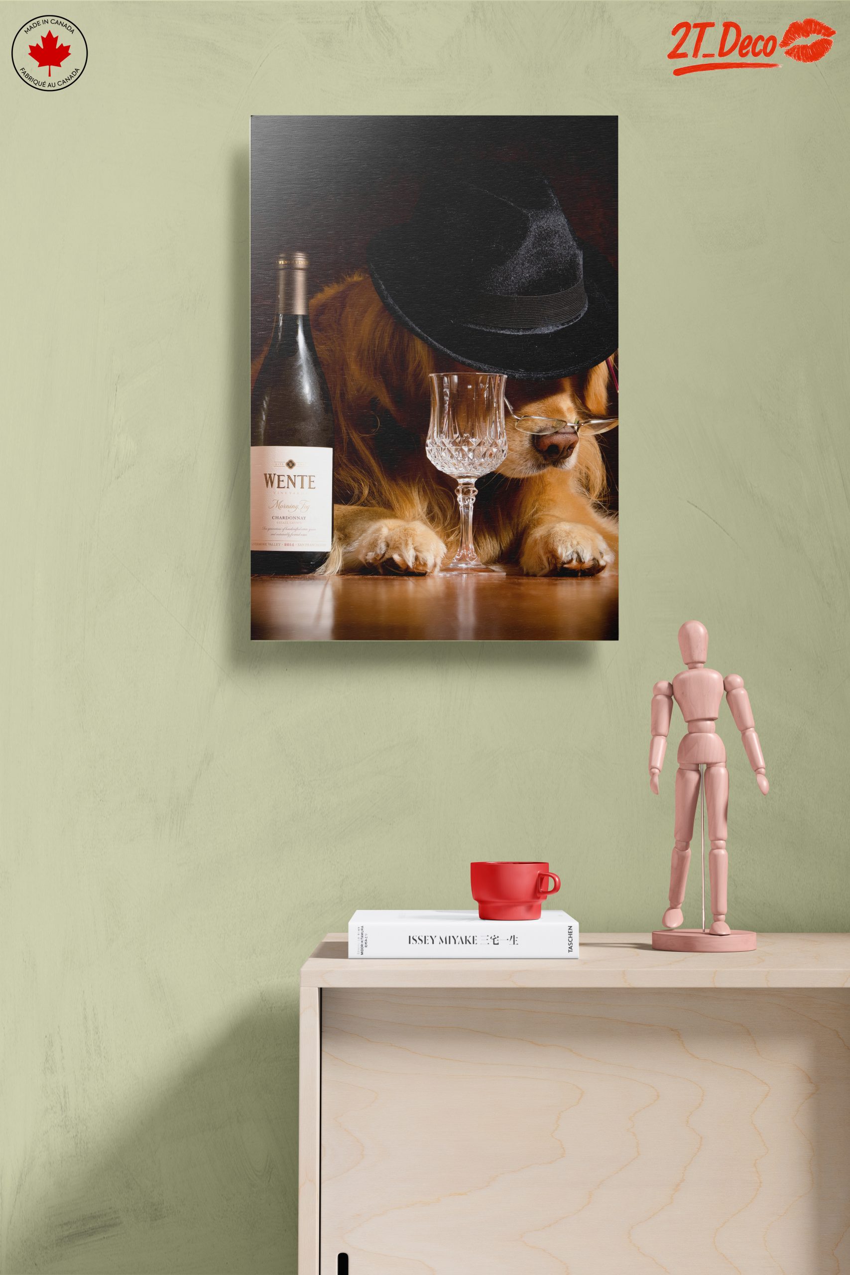 Cute Dog with Wine Glass and Hat Art - Image 14