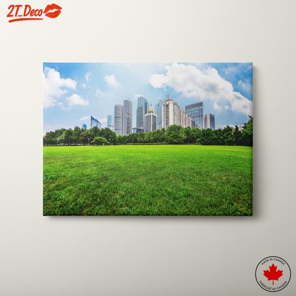 City Skyline with Green Landscape