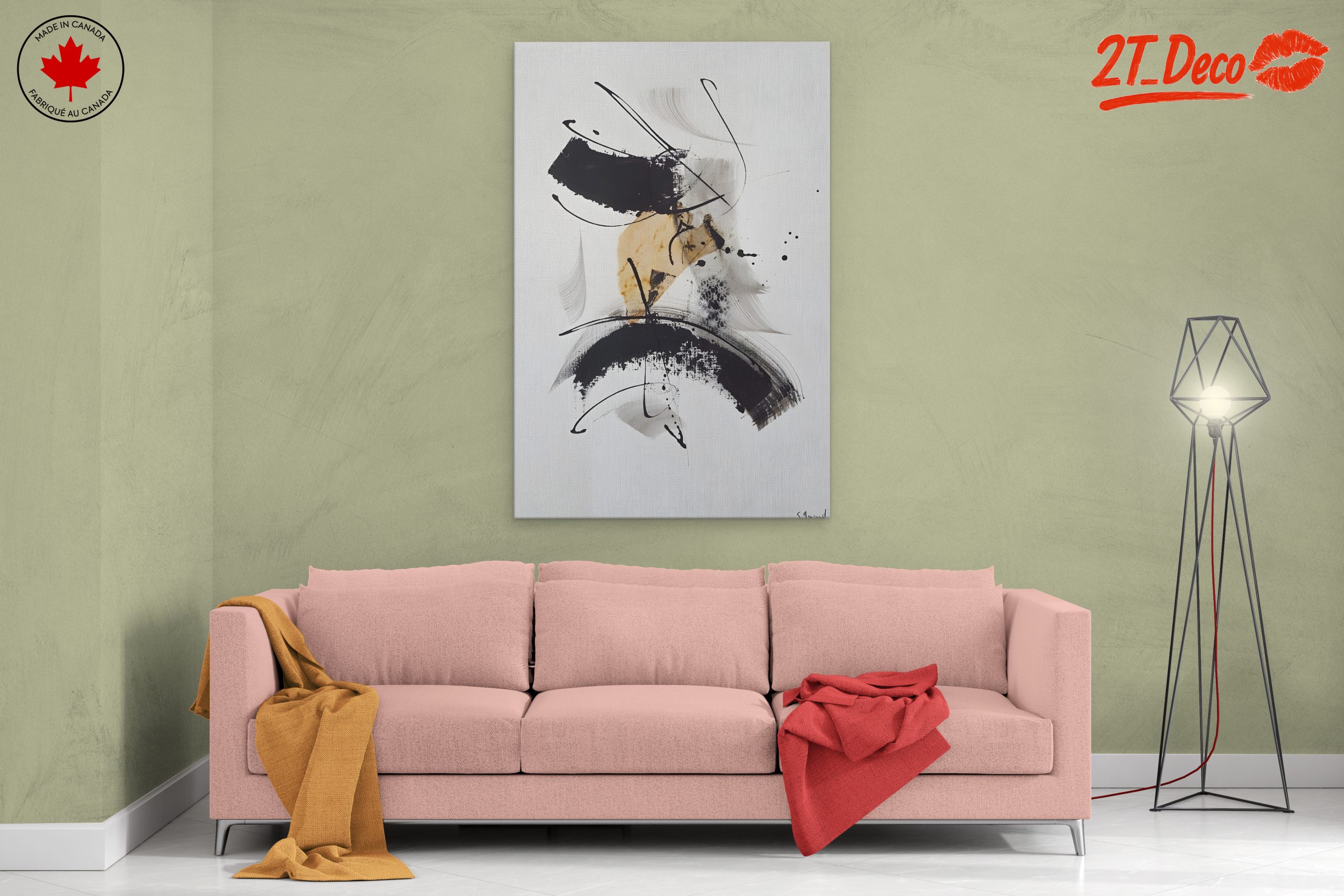 Dynamic Abstract Artwork with Black and Gold - Image 2
