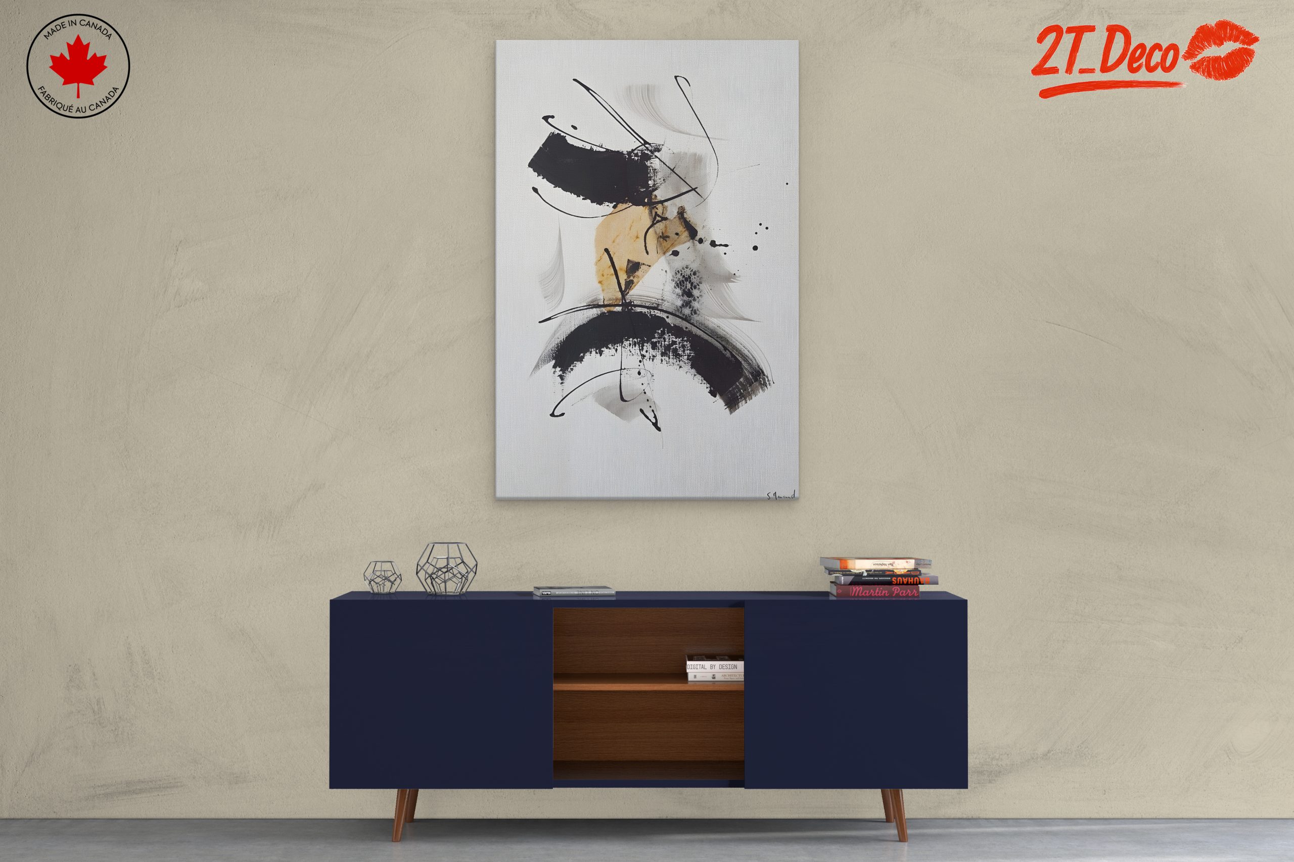 Dynamic Abstract Artwork with Black and Gold - Image 3
