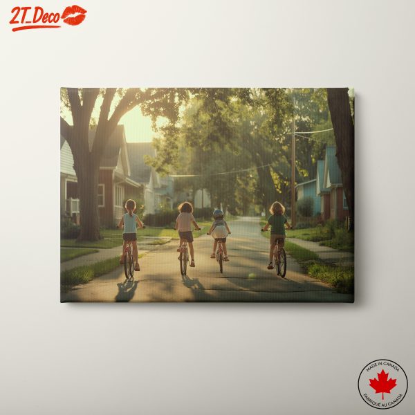 Children Biking in a Sunlit Neighborhood