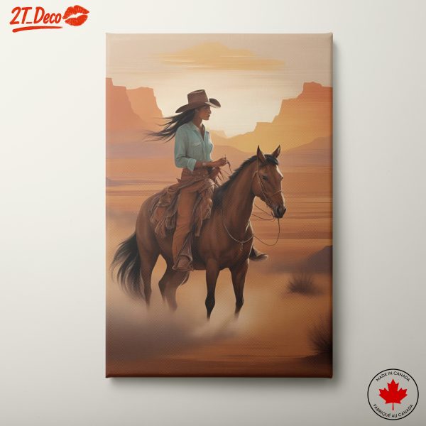 Cowgirl Riding Horse in the Desert Landscape