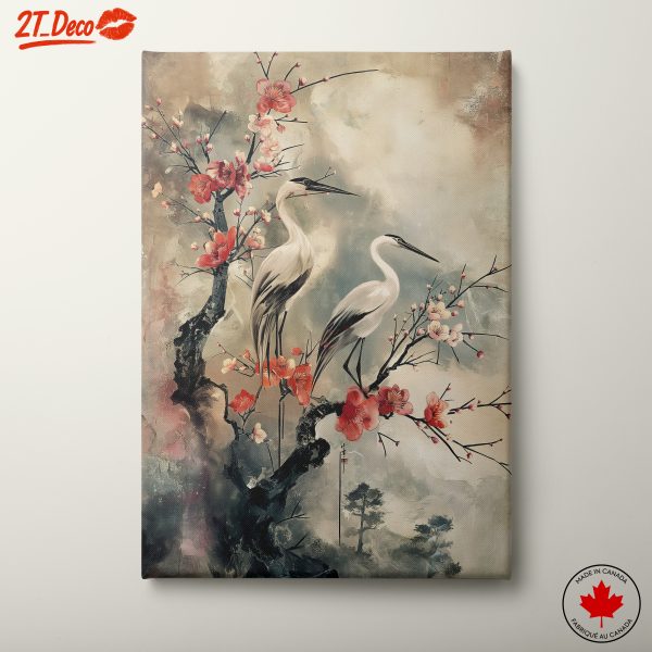 Cranes and Cherry Blossoms Wall Art