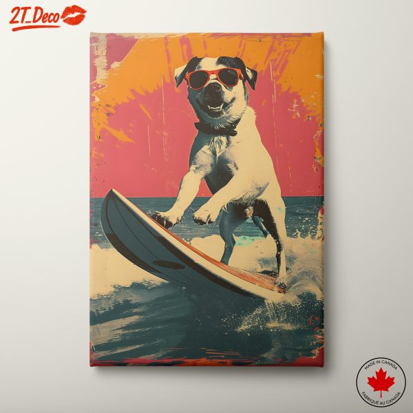 Surfing Dog with Sunglasses in Vibrant Style
