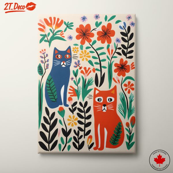 Vibrant Floral and Cat Wall Art