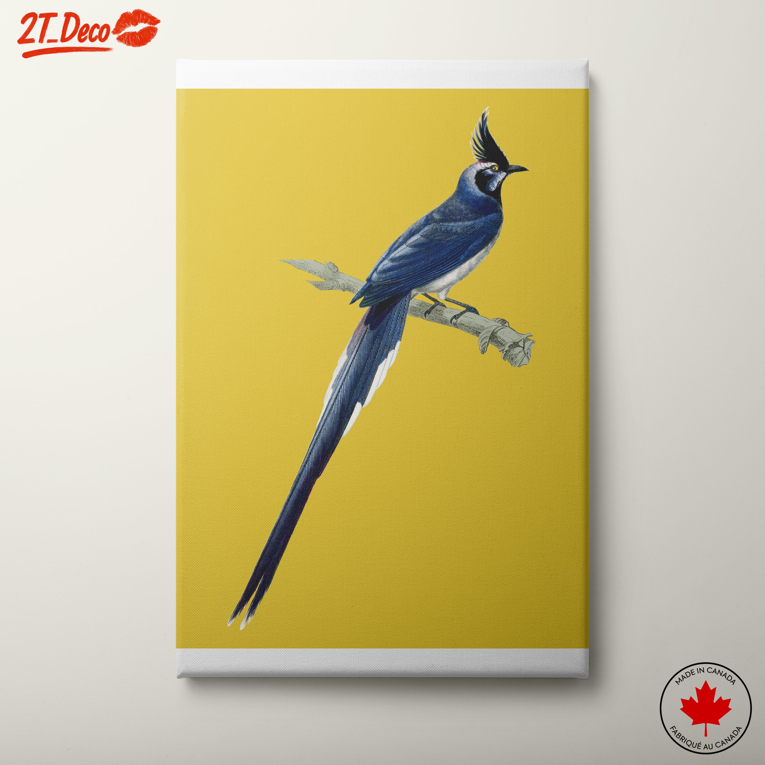 Elegant Blue Bird on Yellow Background