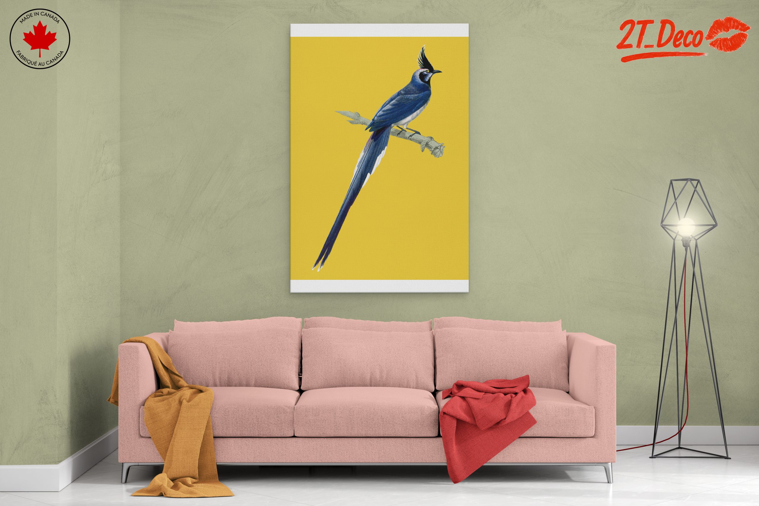 Elegant Blue Bird on Yellow Background - Image 2