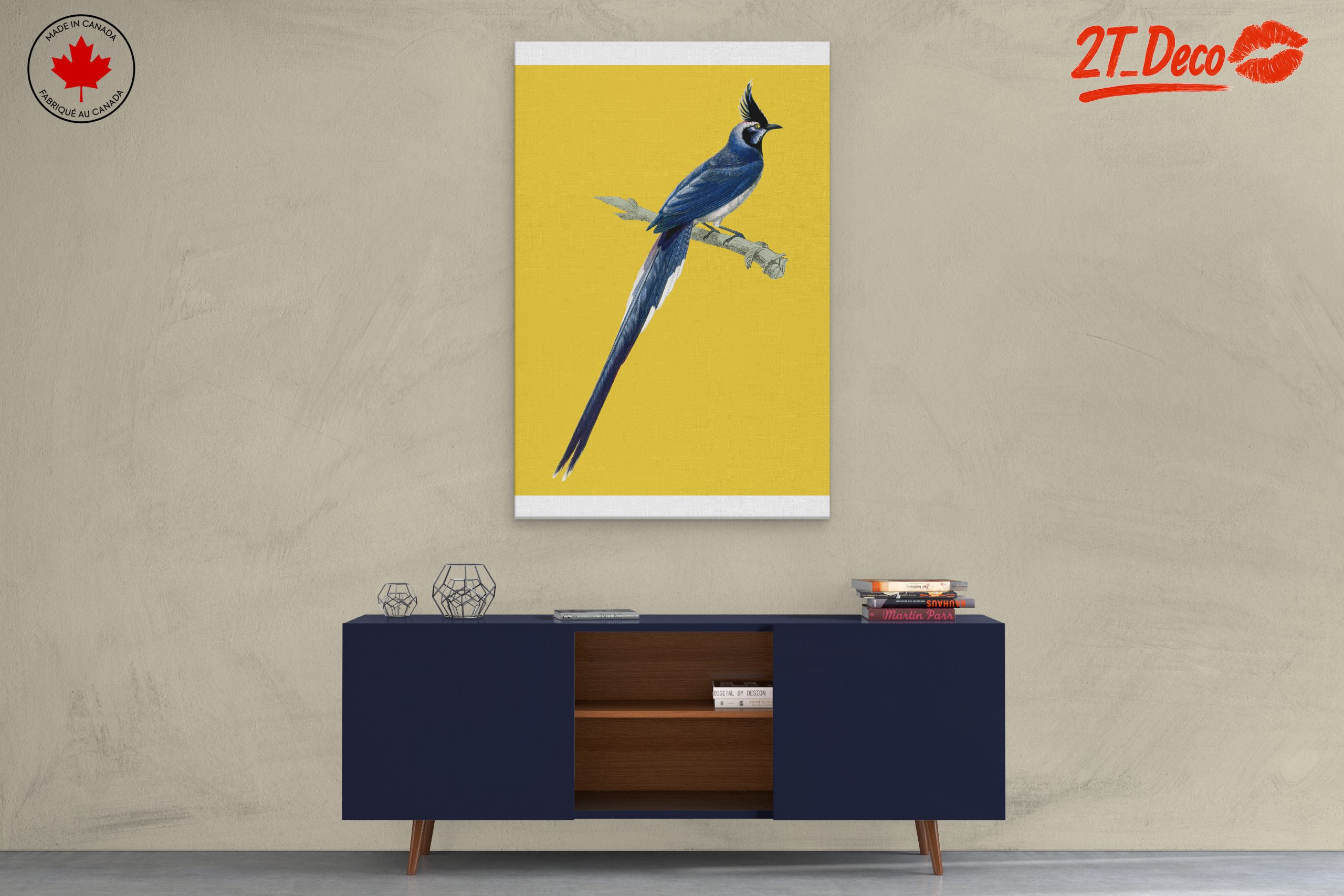 Elegant Blue Bird on Yellow Background - Image 3
