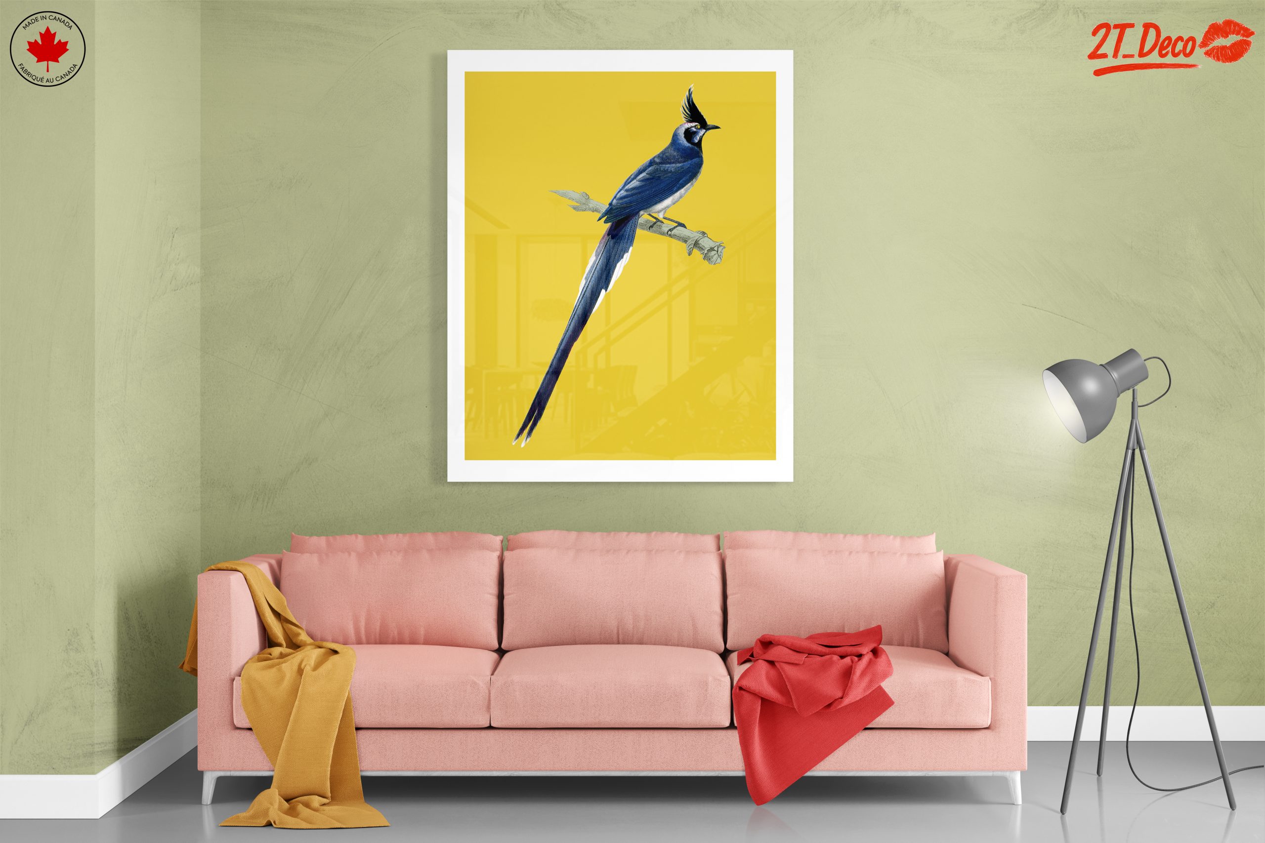 Elegant Blue Bird on Yellow Background - Image 7