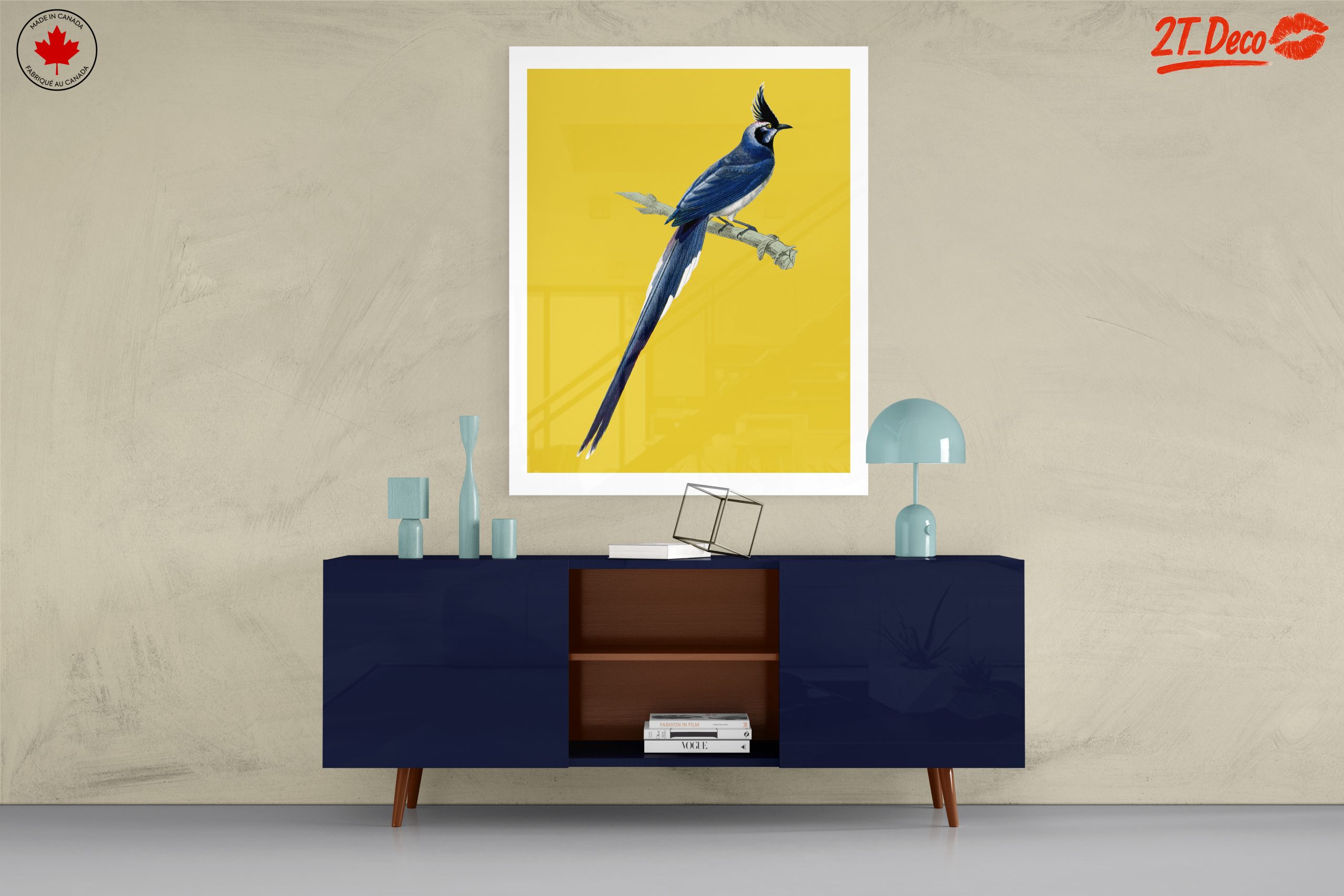 Elegant Blue Bird on Yellow Background - Image 8