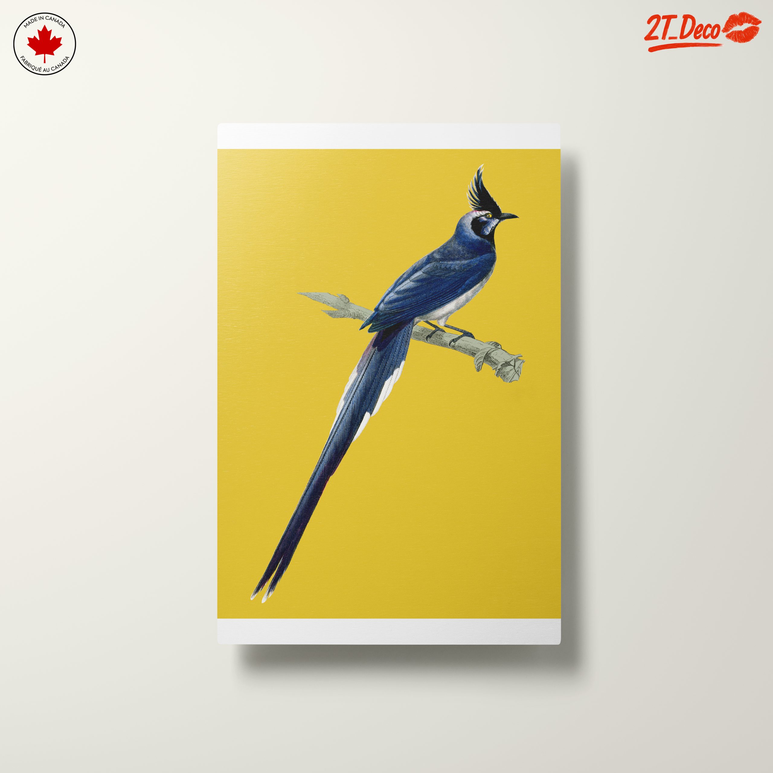 Elegant Blue Bird on Yellow Background - Image 10