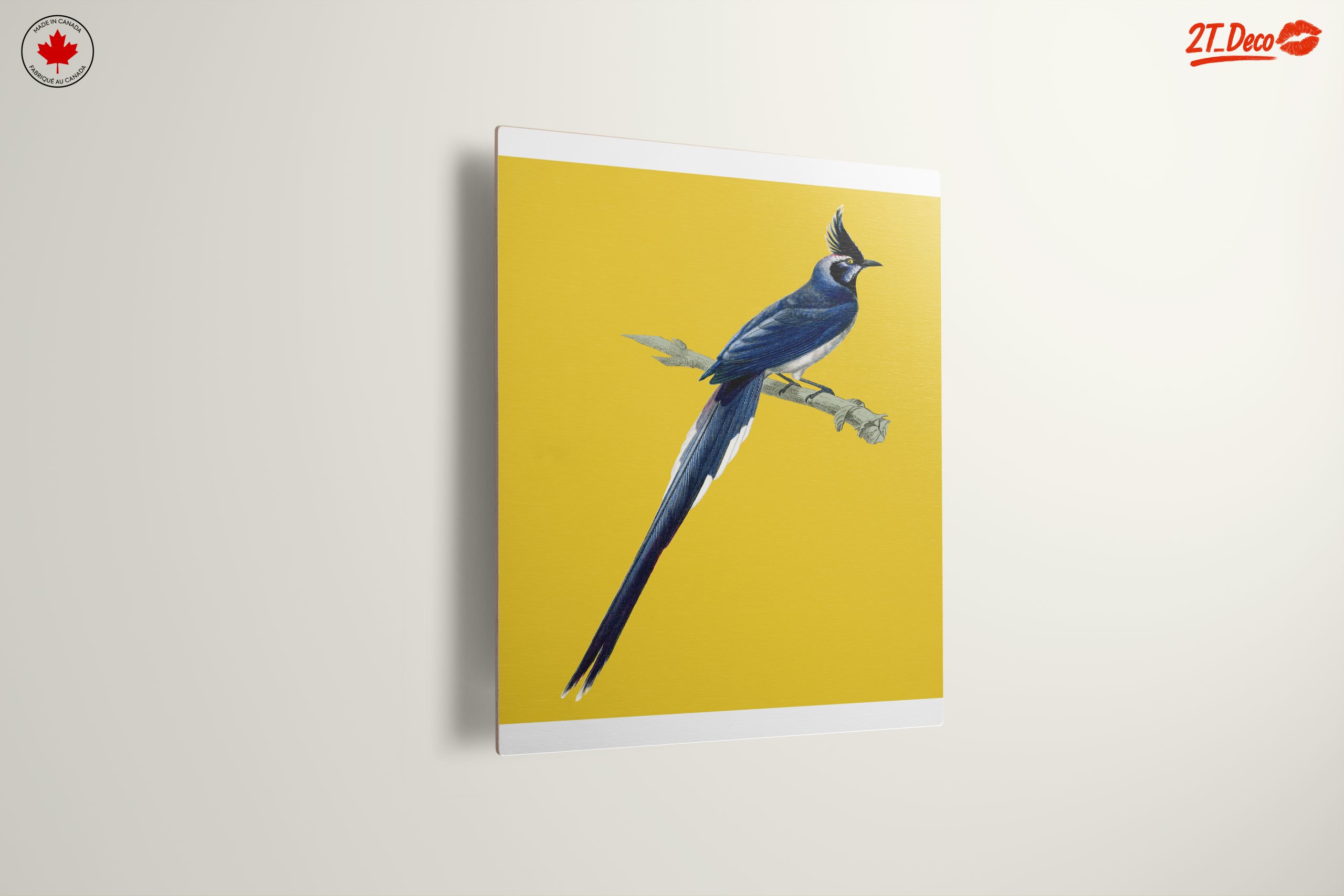 Elegant Blue Bird on Yellow Background - Image 13