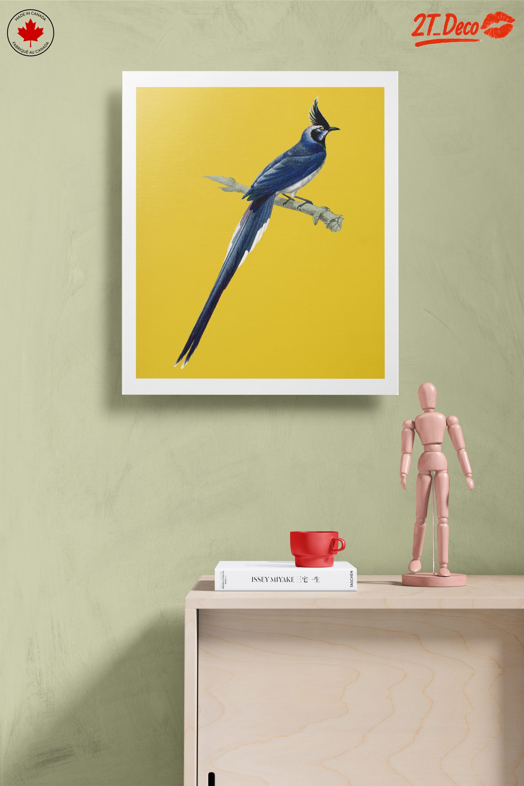 Elegant Blue Bird on Yellow Background - Image 14