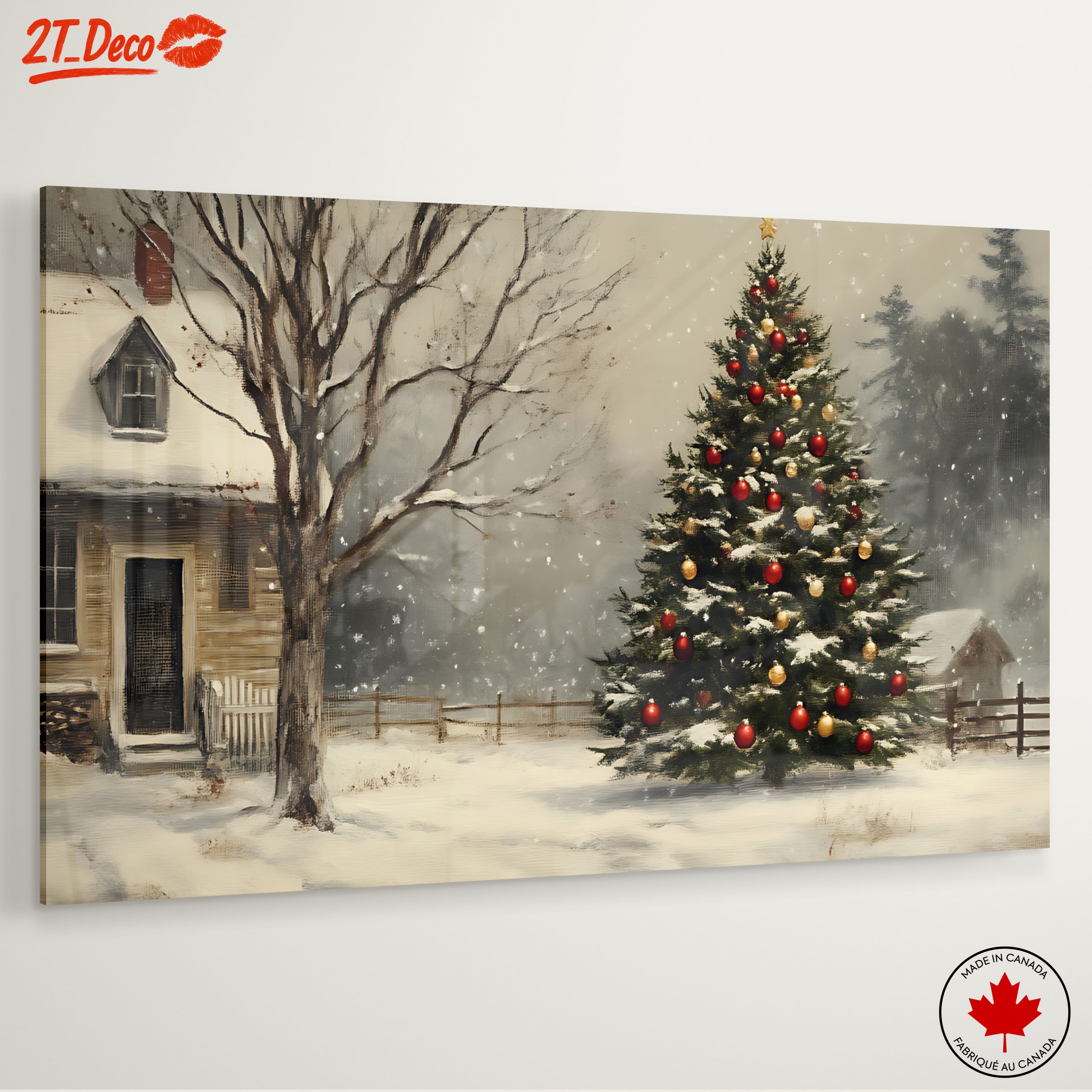 Snowy Christmas Tree with Rustic House - Image 6