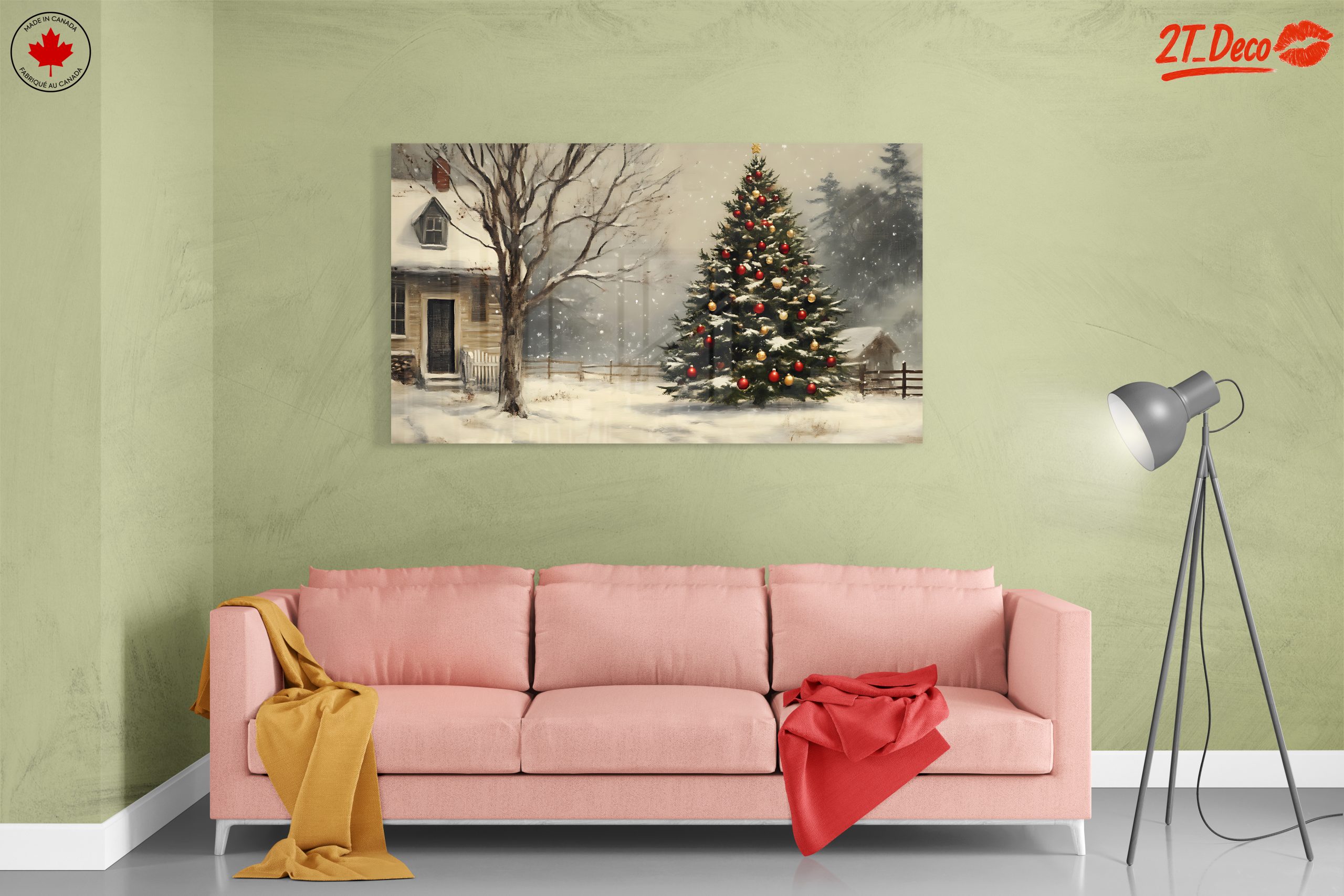 Snowy Christmas Tree with Rustic House - Image 7