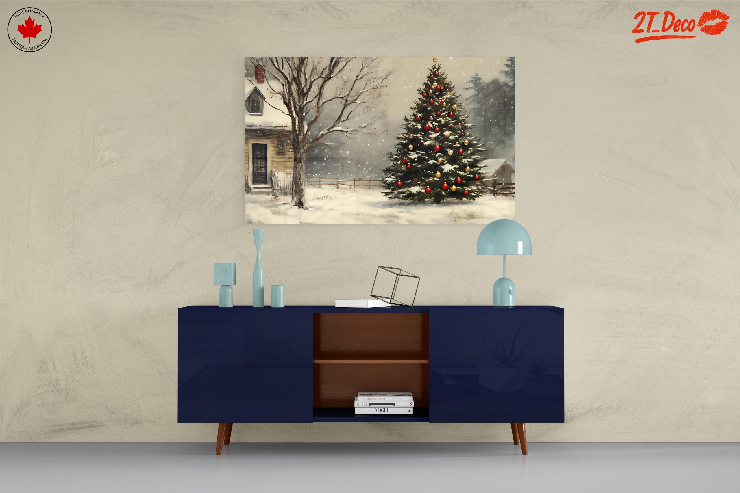 Snowy Christmas Tree with Rustic House - Image 8