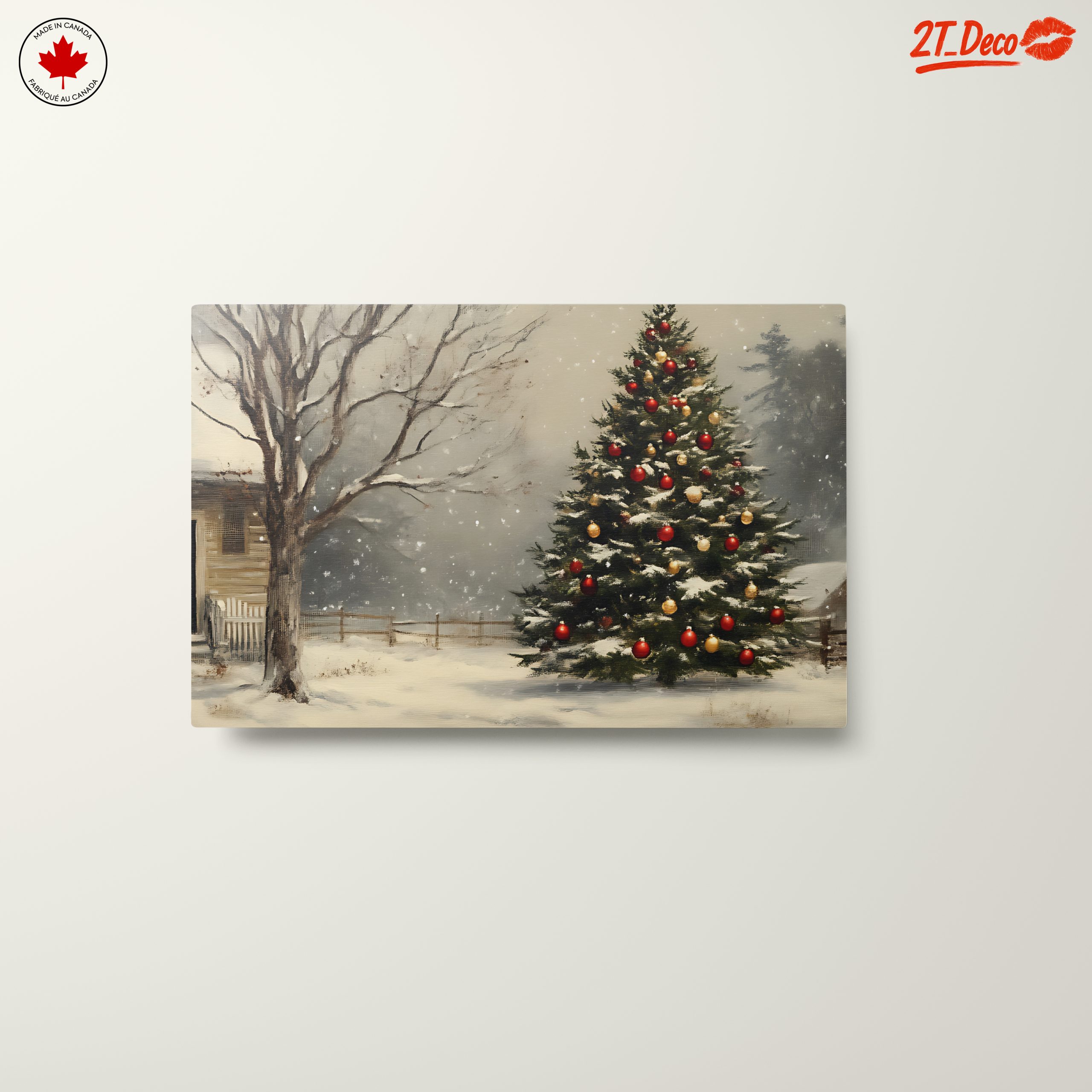 Snowy Christmas Tree with Rustic House - Image 10