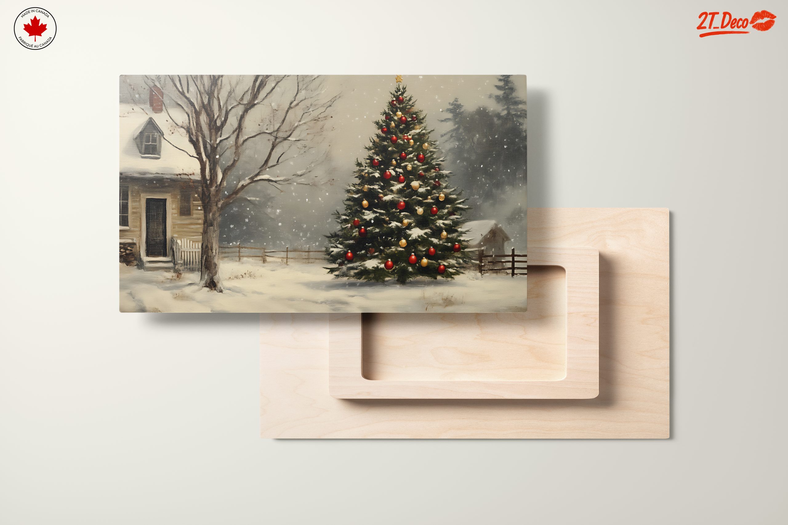 Snowy Christmas Tree with Rustic House - Image 11