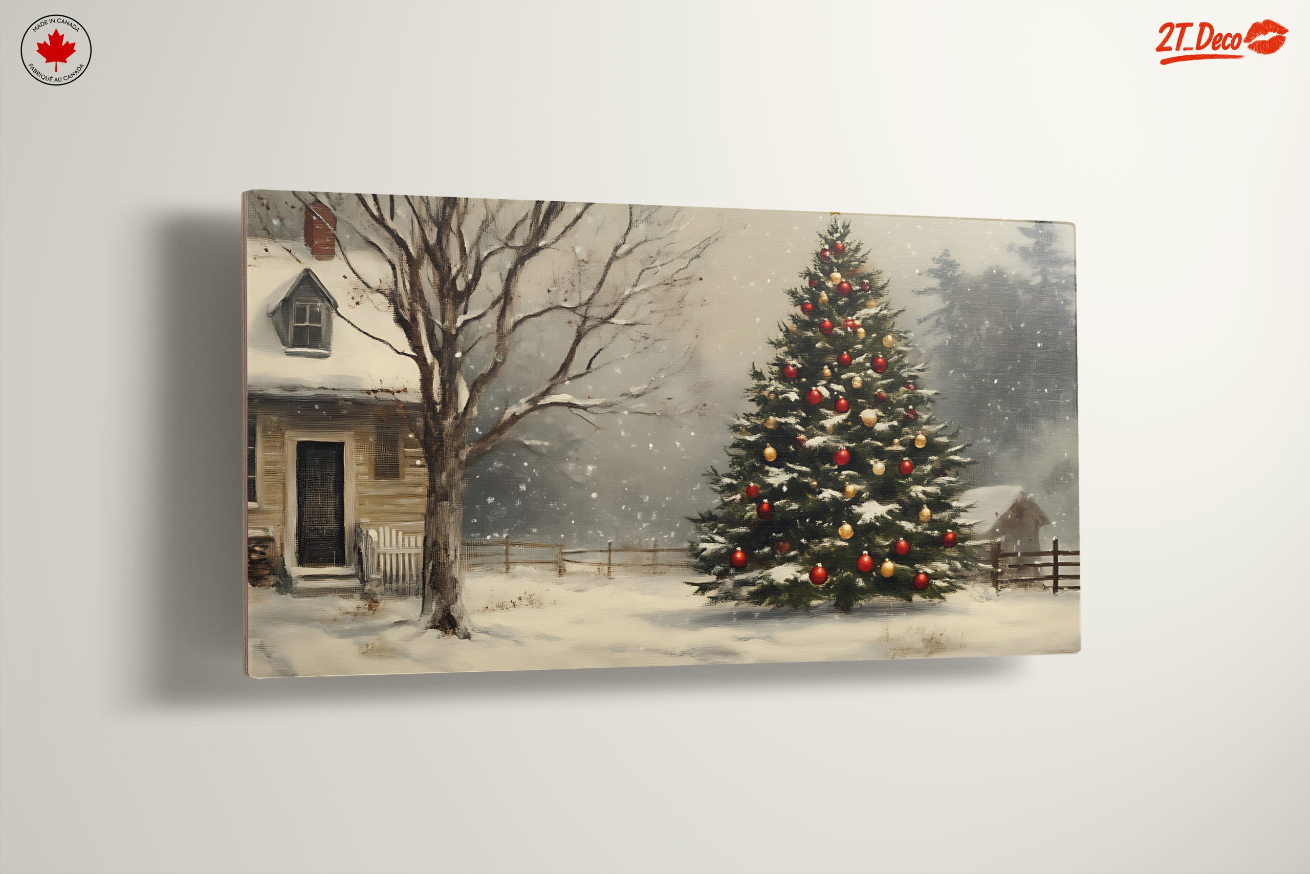 Snowy Christmas Tree with Rustic House - Image 13