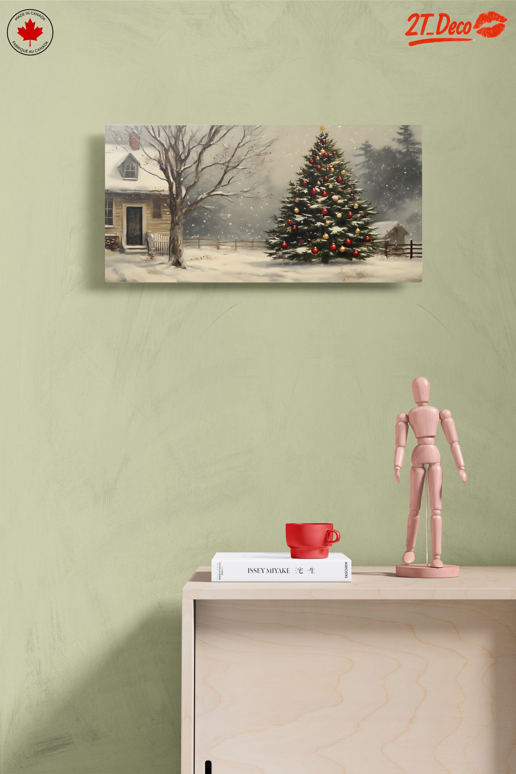 Snowy Christmas Tree with Rustic House - Image 14