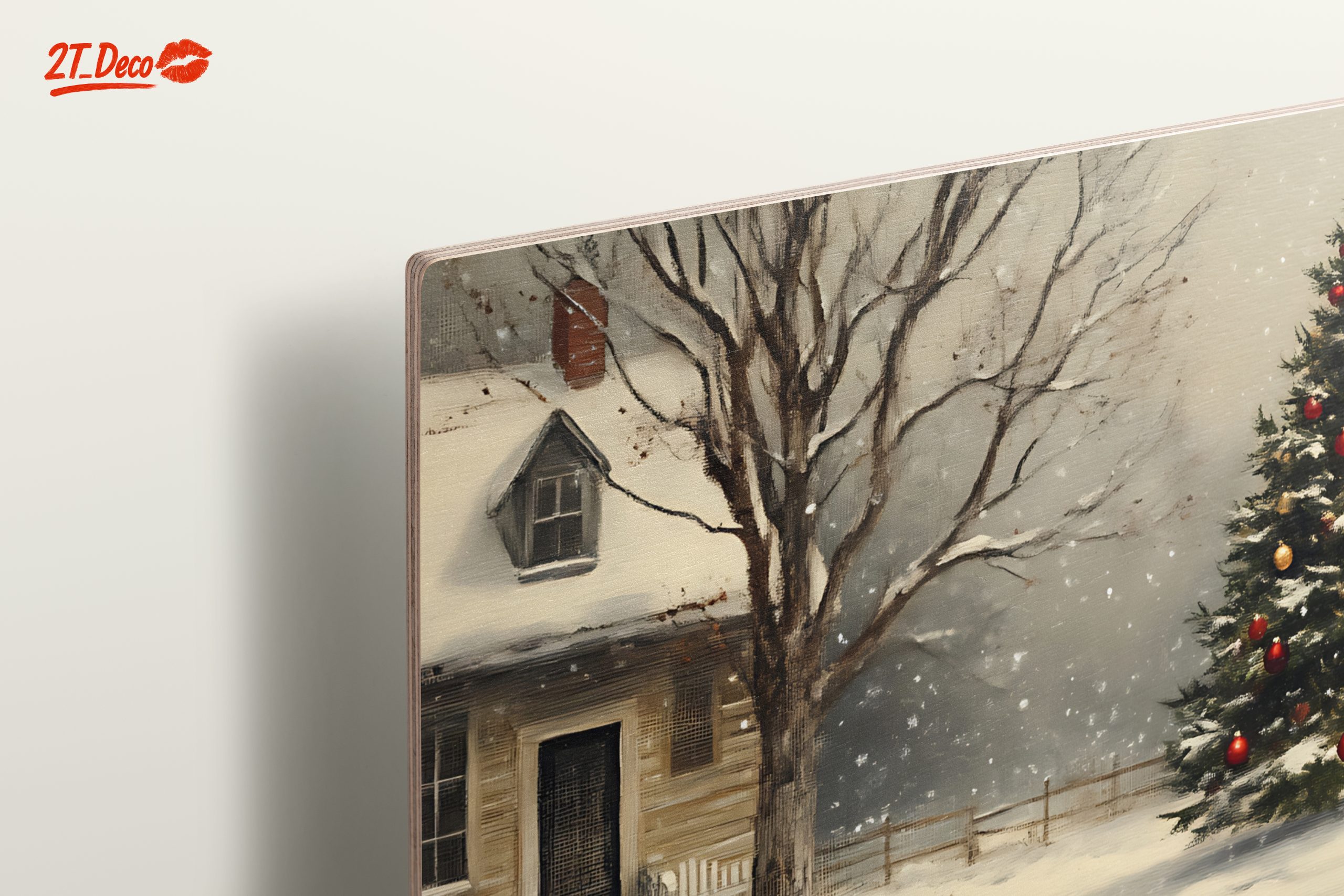 Snowy Christmas Tree with Rustic House - Image 15