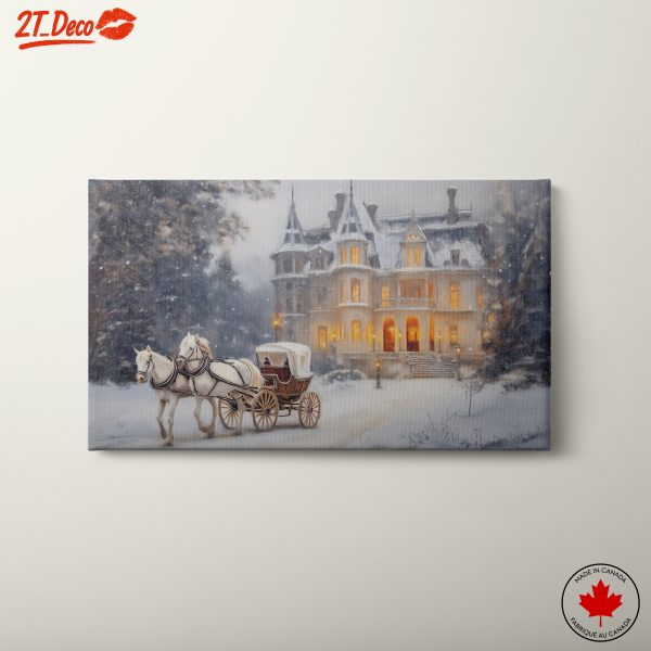 Charming Winter Scene with Horses and Mansion