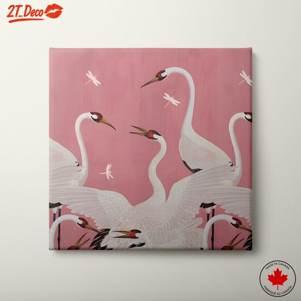 Playful Cranes with Dragonflies Art