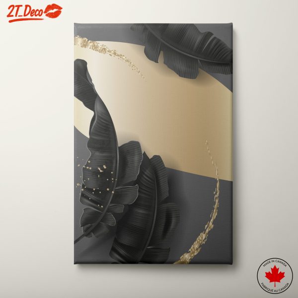 Stylized Black Leaves with Gold Accents