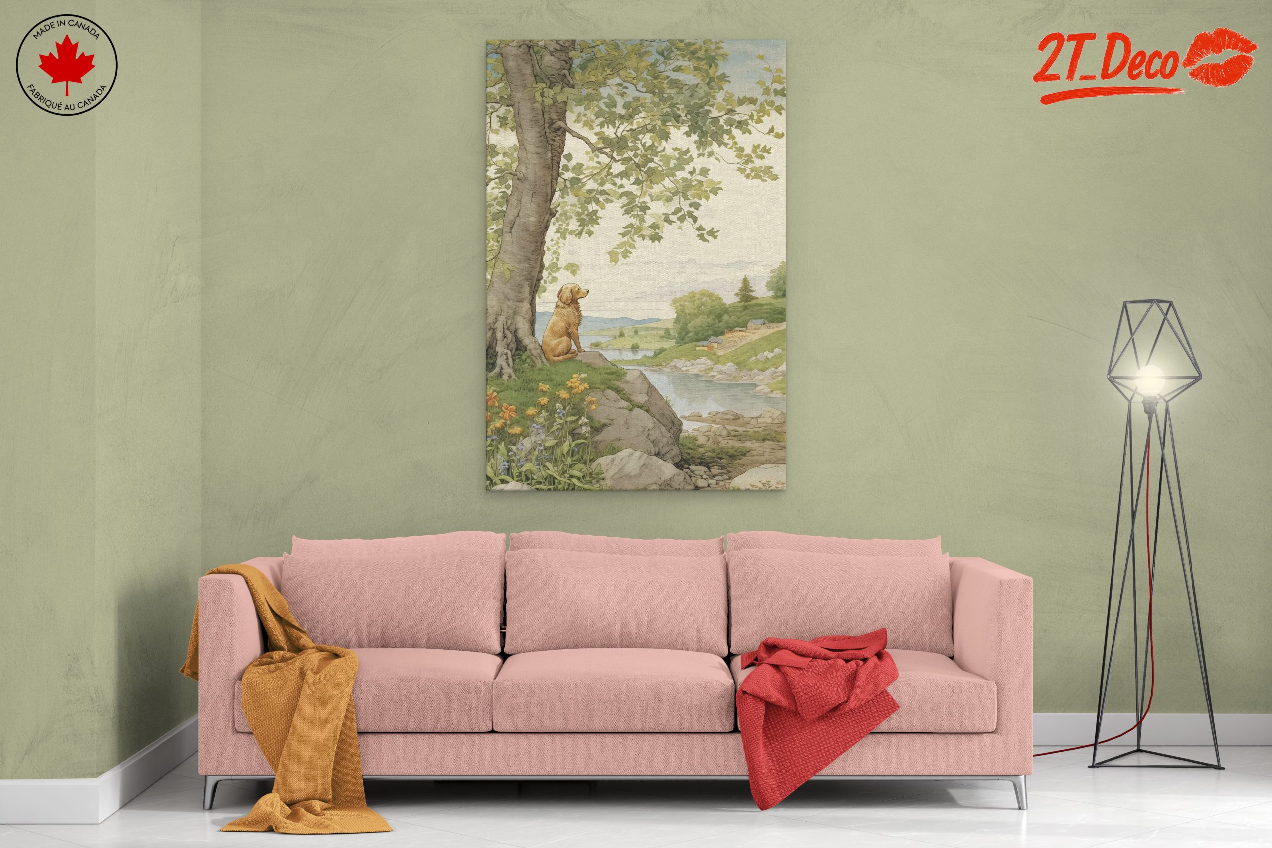Golden Retriever in Tranquil Landscape Art - Image 2