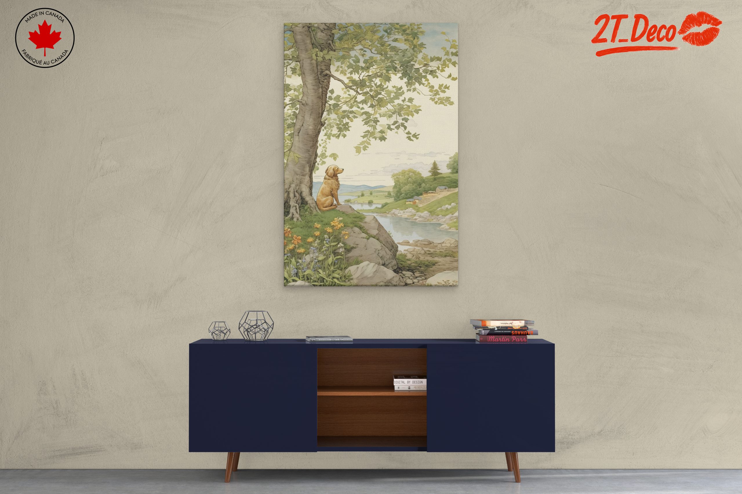 Golden Retriever in Tranquil Landscape Art - Image 3