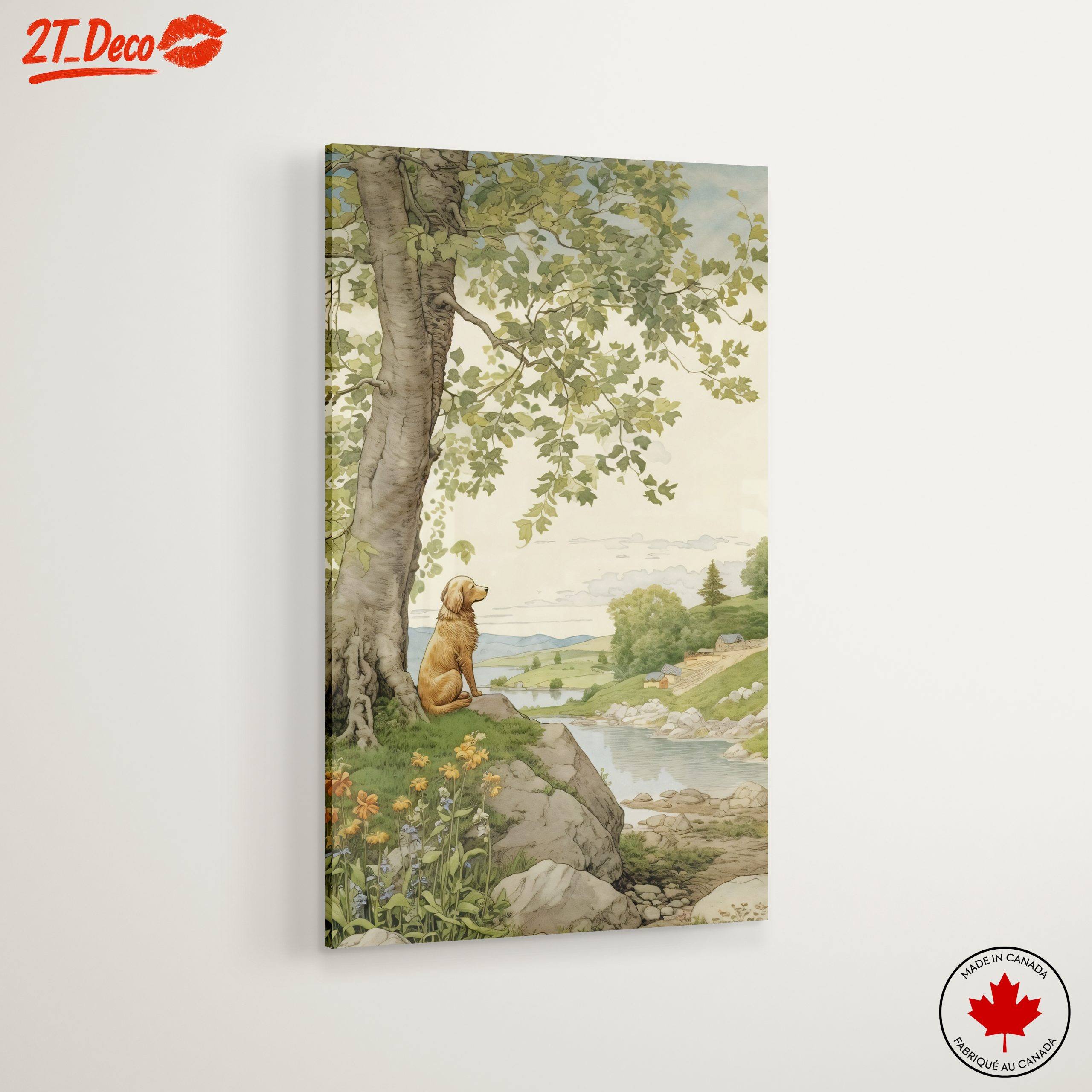 Golden Retriever in Tranquil Landscape Art - Image 6