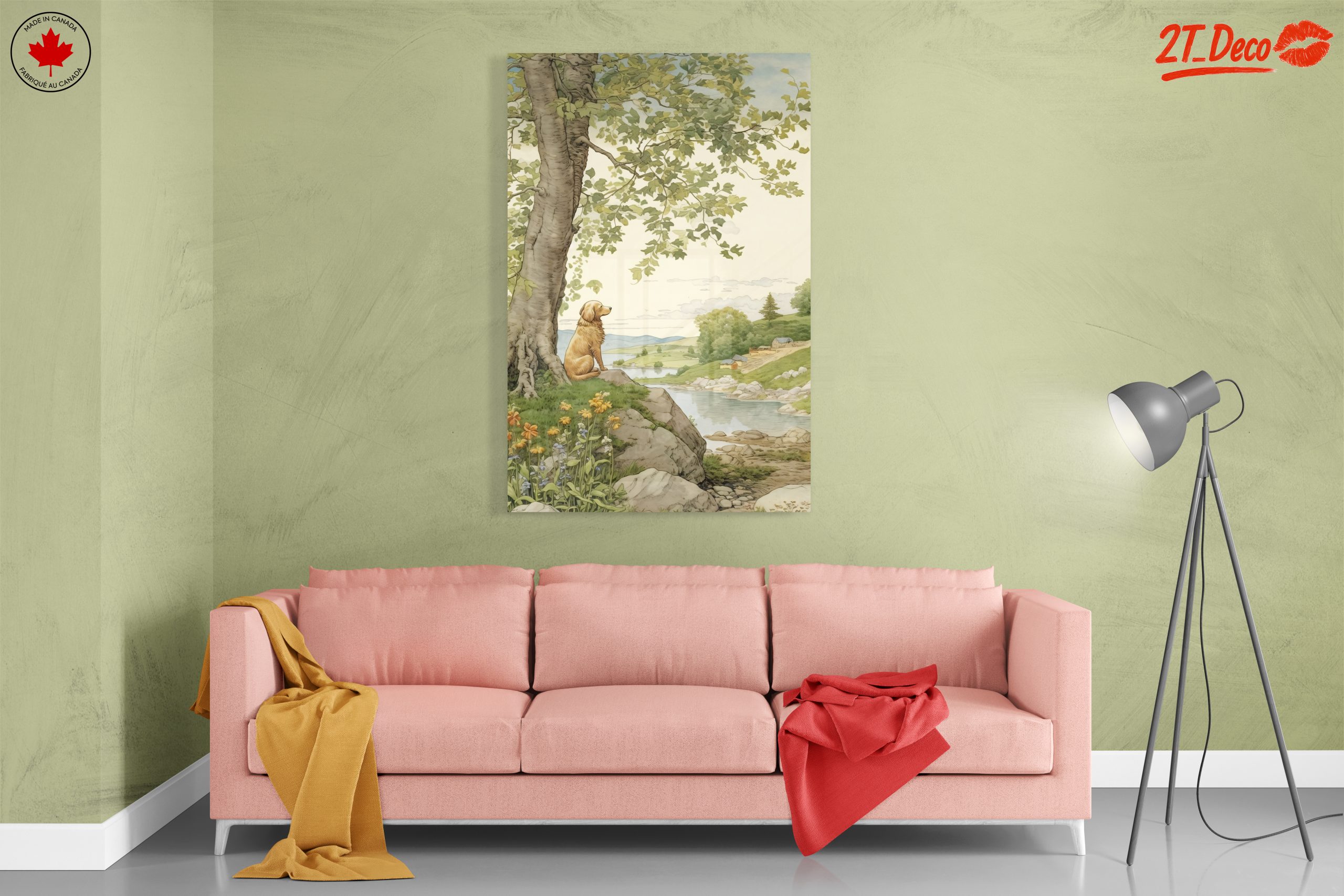 Golden Retriever in Tranquil Landscape Art - Image 7