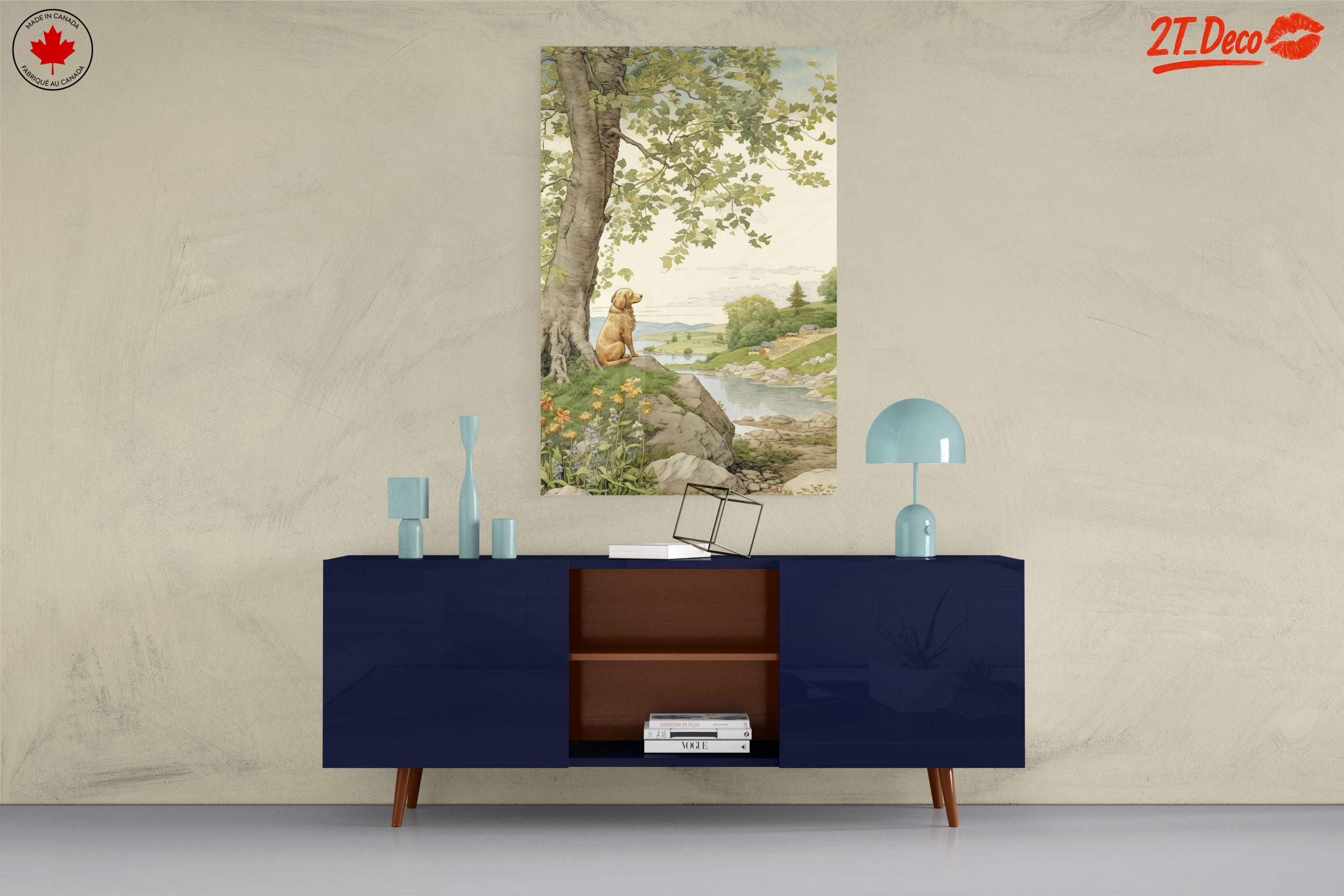 Golden Retriever in Tranquil Landscape Art - Image 8