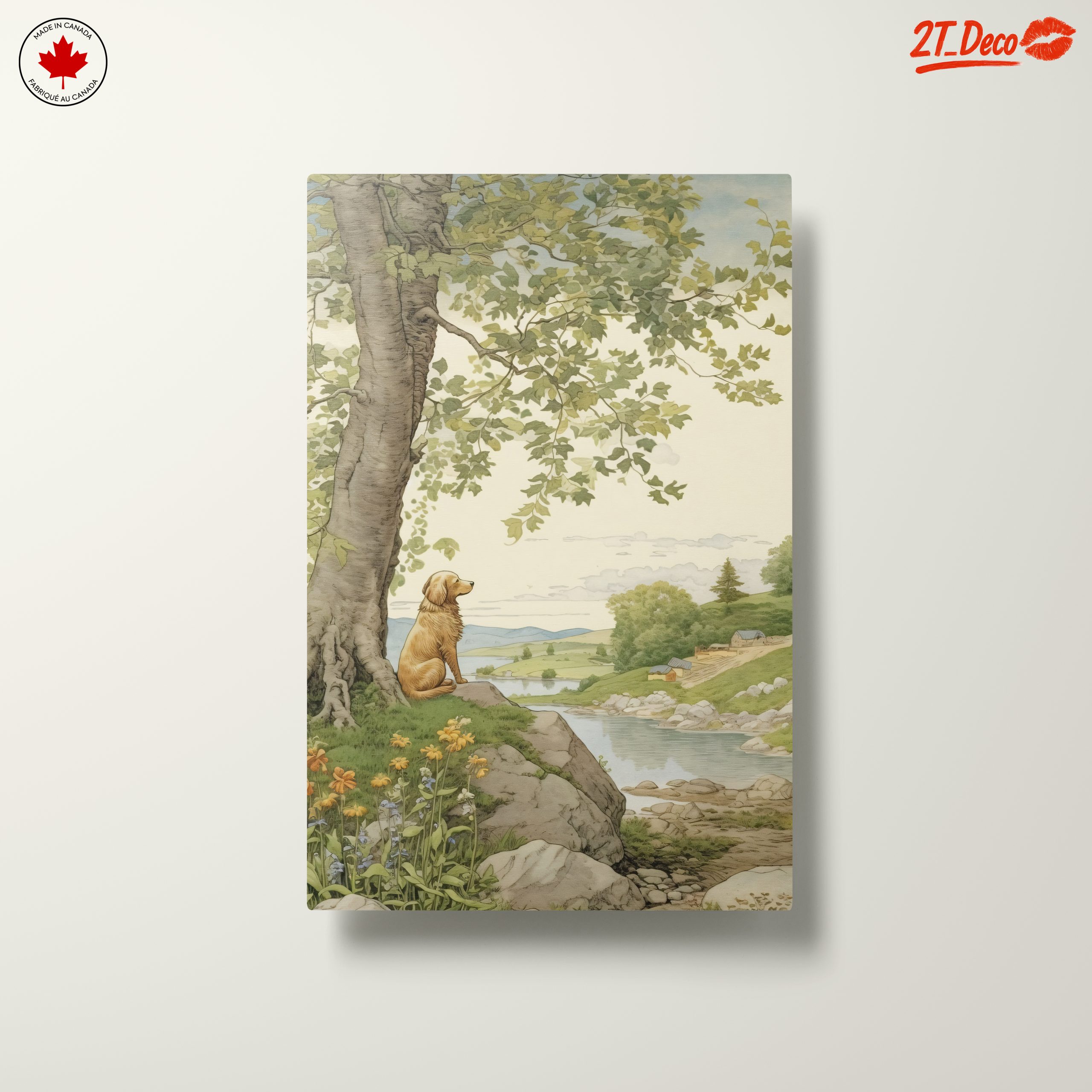 Golden Retriever in Tranquil Landscape Art - Image 10